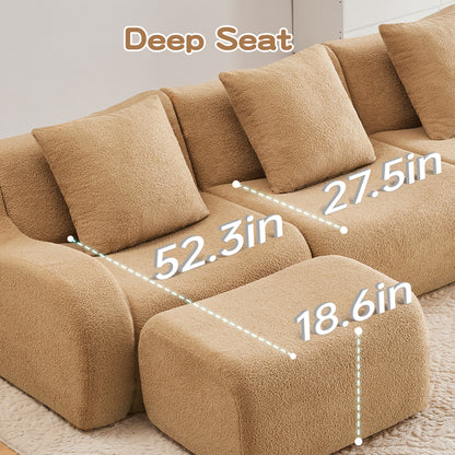 U-shaped Soft Teddy Fabric Boneless Sofa, Assembly Chaise,No Assembly Required Curved Armrest,Anti-Slip Design 32D High Density Sponge Streamlined Design,Fits Living Rooms Reading Nook,Camel image 10