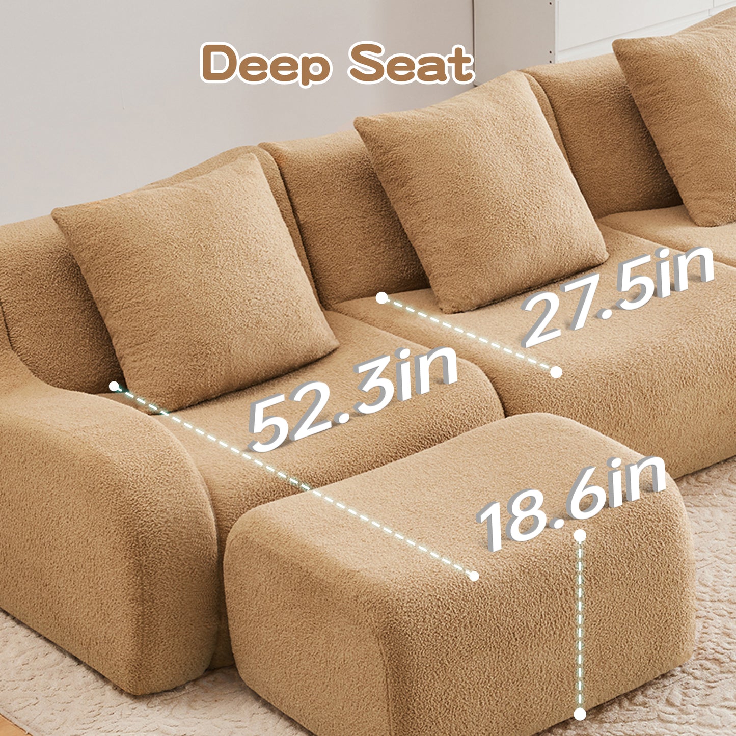 Soft Teddy Fabric Boneless Sofa,No Assembly Required Streamlined Design,Anti-Slip Design 32D High Density Sponge Fits Living Rooms Bedrooms,Camel image 10