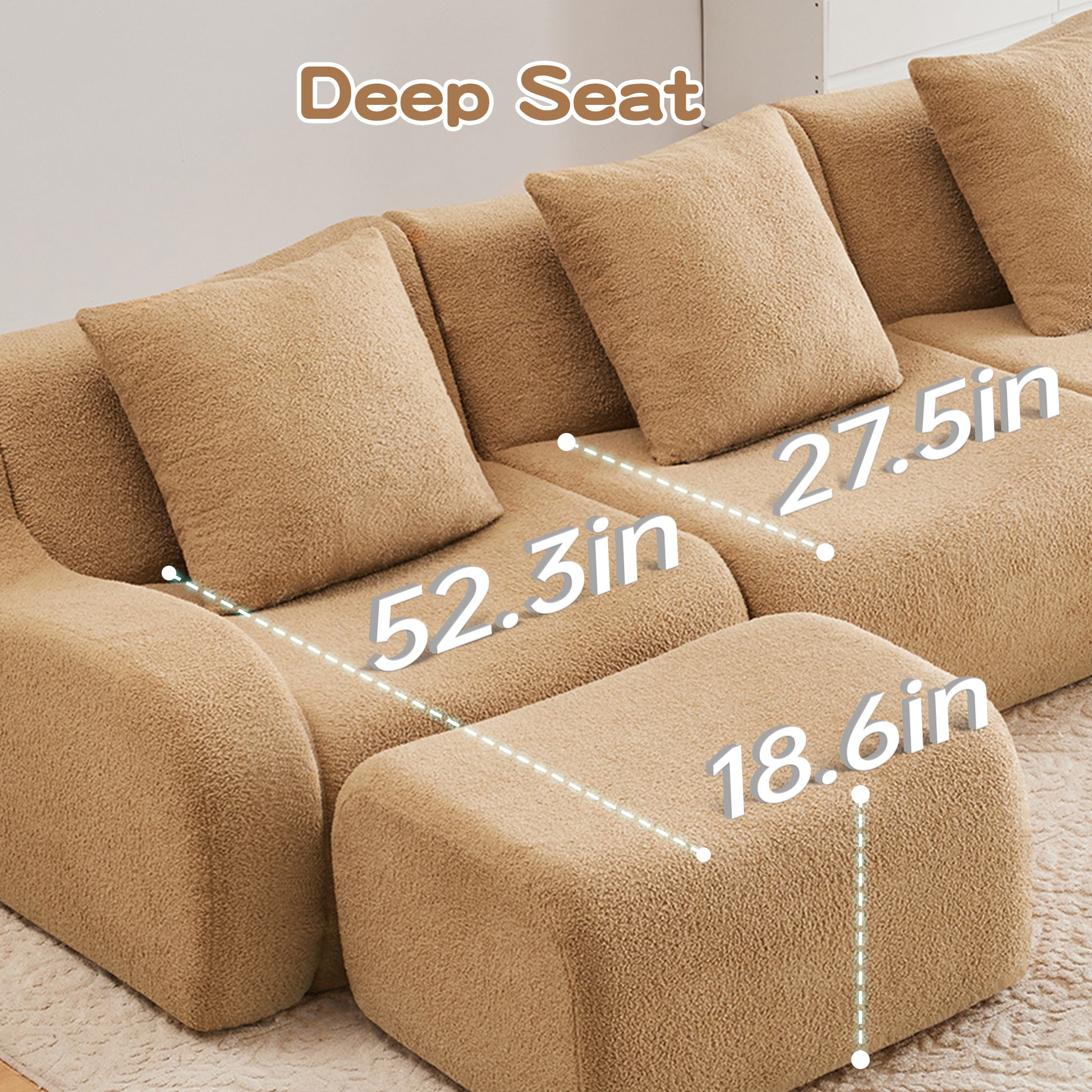Soft Teddy Fabric Boneless Sofa,No Assembly Required Streamlined Design,Anti-Slip Design 32D High Density Sponge Fits Living Rooms Bedrooms,Camel image 10