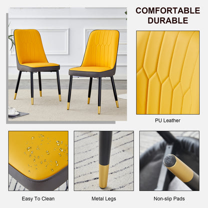 Orange yellow and dark gray stitching style, equipped with artificial leather cushioned seats, suitable for kitchen, living room, and dining room, 2-piece set (orange yellow and dark gray+PU) C-007 image 5