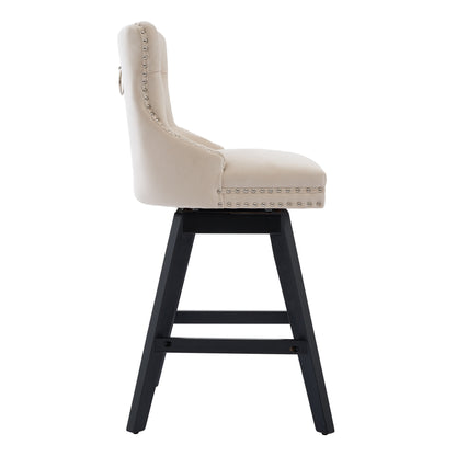Swivel Velvet Barstools with Button Tufted Decoration and Wooden Legs, and Chrome Nailhead Trim, Leisure Style Bar Chairs,Bar stools, Set of 2 (Beige),SW1860BG image 5