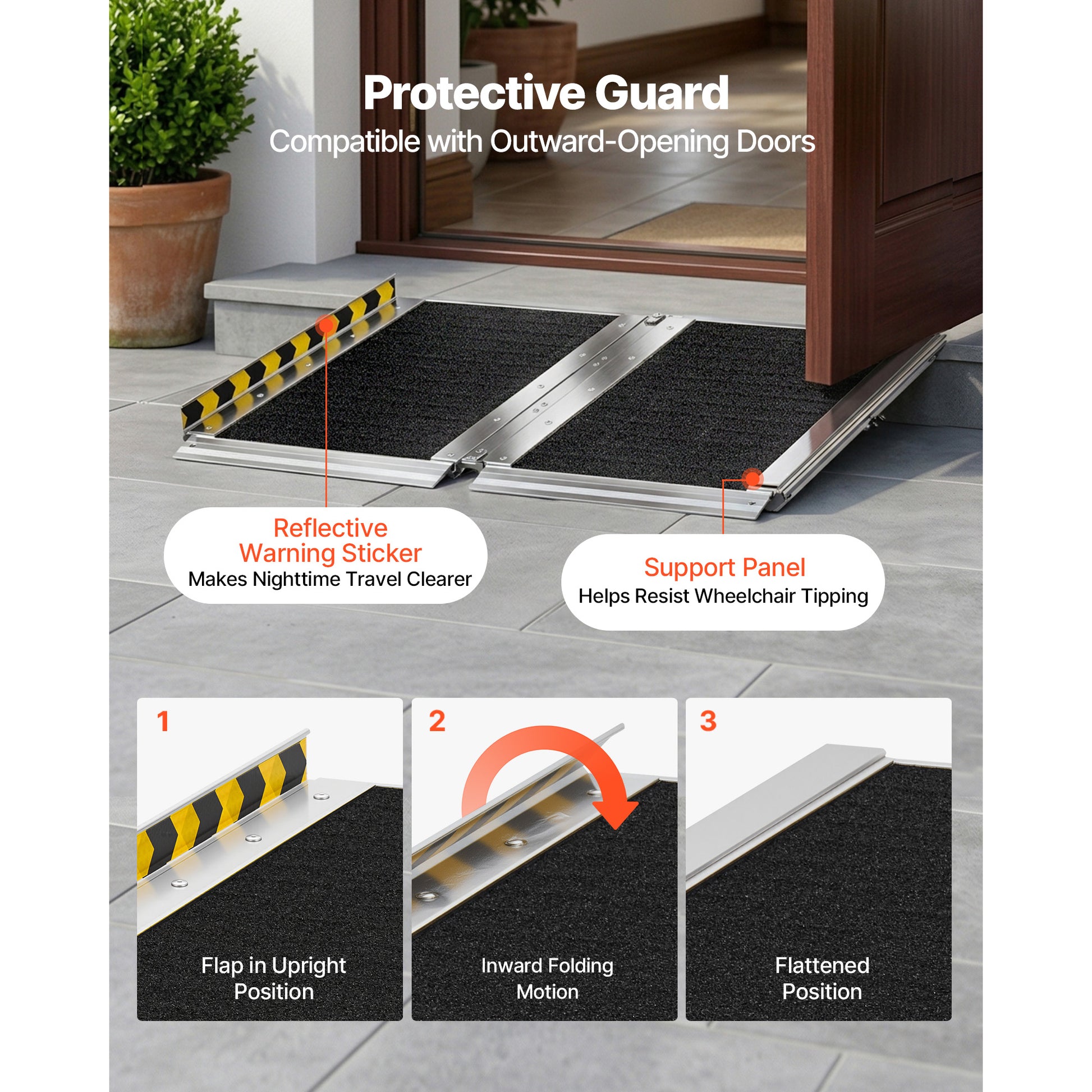 Portable Wheelchair Ramp, 2FT, Non-Slip Aluminum Folding Handicap Ramp for Wheelchair, 800 lbs Capacity, Door Threshold Ramps for Home Steps, Stairs, Entry, Threshold, Doorways, Scooter, Curbs image 7