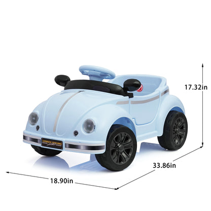 Side view of 12V vintage ride on car for toddlers showing rounded styling
