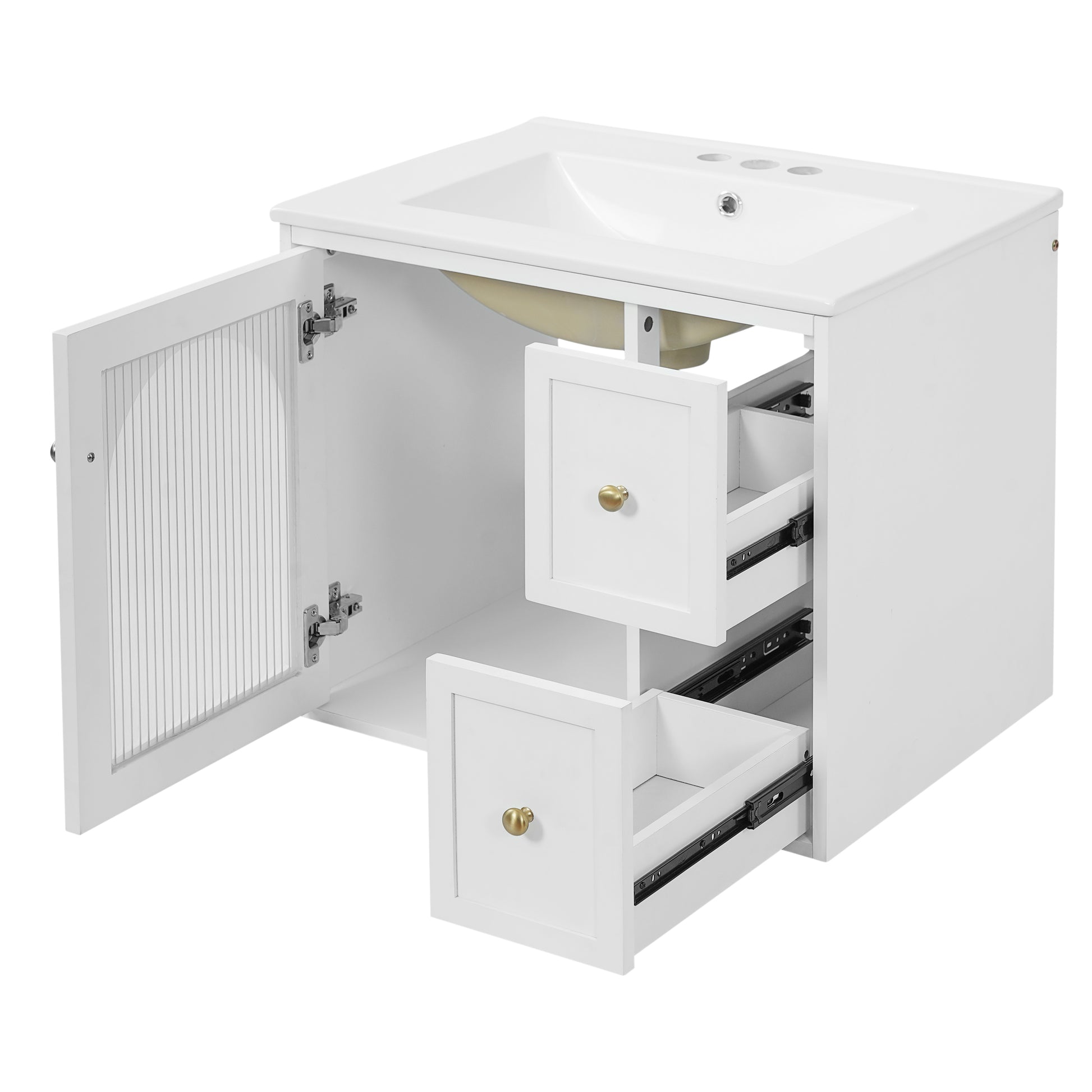 24" Bathroom Vanity Set Wall Mounted for Small Space, Bathroom Cabinet with Ceramic Sink, 2 Drawers and 1 Soft-Close Door image 11