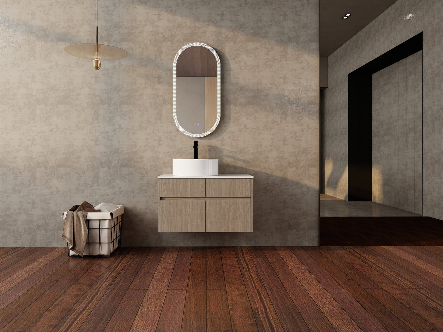 32 Inch Wall-Mounted Bathroom Vanity with Ceramic Art Basin, and PVC Flat Panel, 2-Soft Close Doors and 1-Drawer, KD-Packing, Particle Board image 9