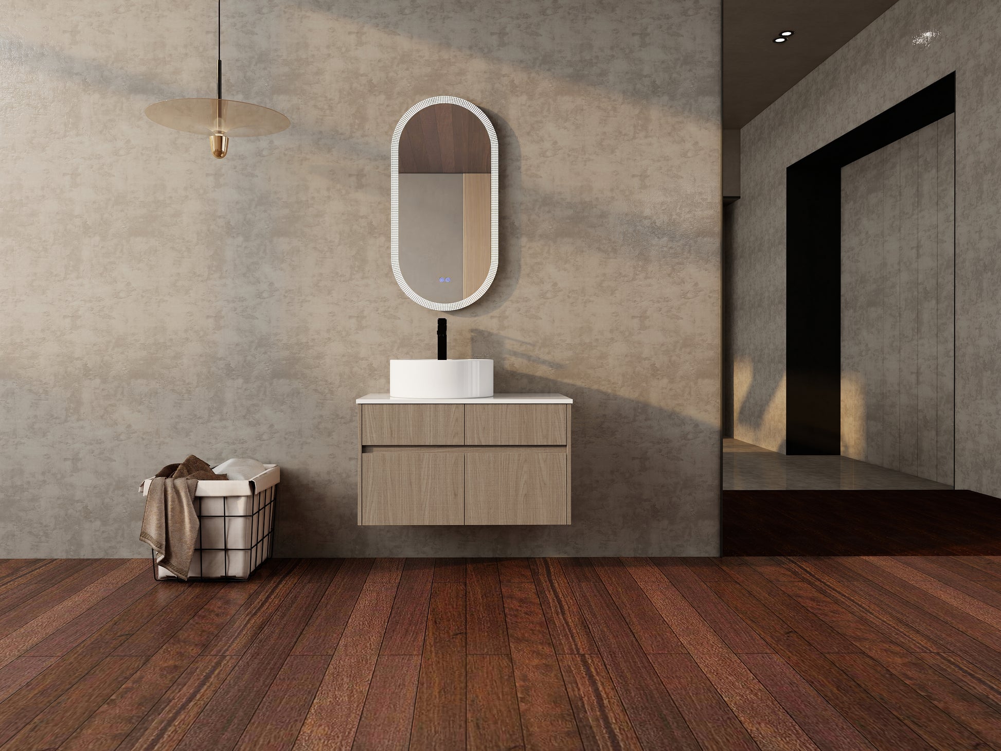32 Inch Wall-Mounted Bathroom Vanity with Ceramic Art Basin, and PVC Flat Panel, 2-Soft Close Doors and 1-Drawer, KD-Packing, Particle Board image 9