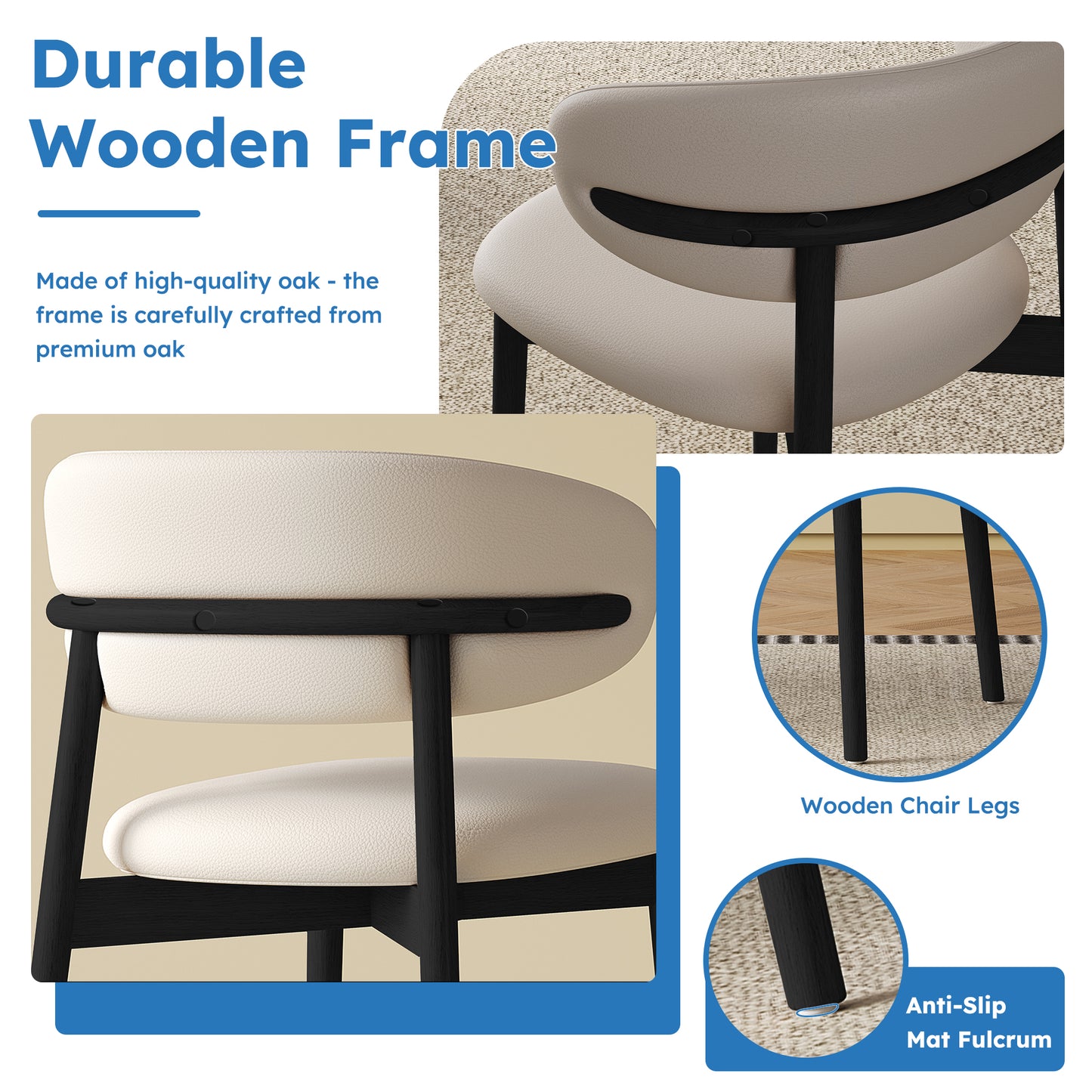 Mid-Century Modern wood feet Dining Chair (Set of 2) – Stylish Wooden Chairs for Dining Room, Kitchen, or Living Room, Comfortable & Durable, Easy to Assemble (black) image 6