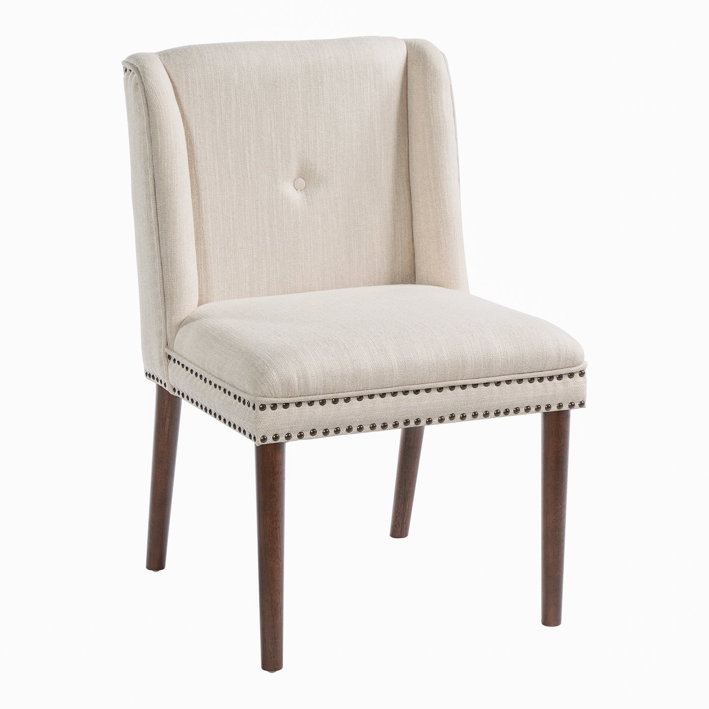 Light Luxury Rivet Upholstered Dining Chair,Rubber Wood leg, Fabric & Foam Padded Seat for Kitchen, Dining Room, Living Room(Set of 2),Walnut+ Beige image 3