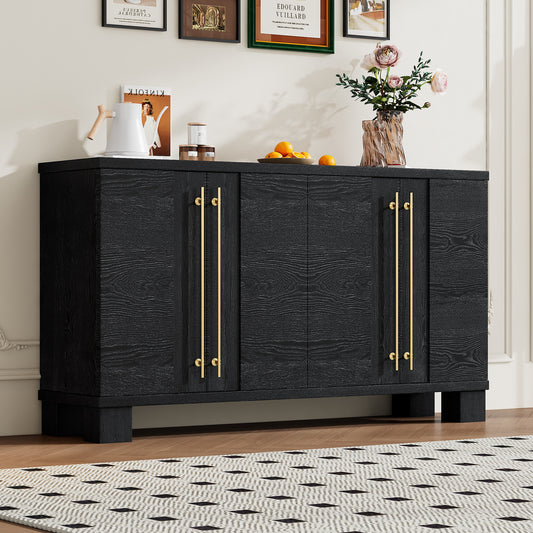 TREXM Sideboard Buffet Cabinet with Storage, Wood Sideboard with Adjustable Shelves and Gold Handles for Kitchen, Dining Room and Living Room (Black) image 1