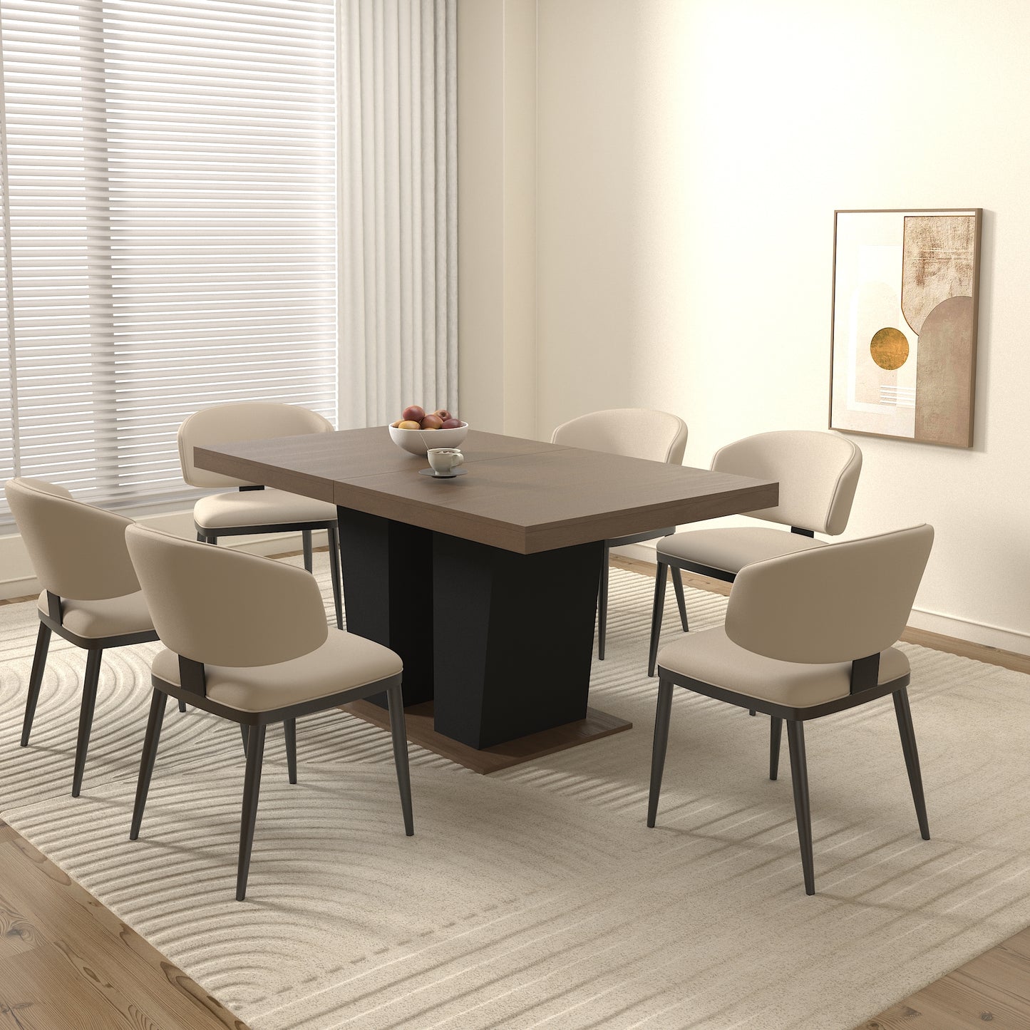 Extendable Dining Room Table for 4-10 People,Wooden Transformer Kitchen Dining Table with Black Double Sturdy Pedestal Base, Modern Expandable Large Table image 3