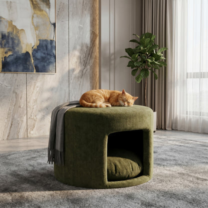 Green Pet Friendly Ottoman with Removable Pet Cushion, Hidden Pet Nook, Acacia Wood Legs, 220 lbs Capacity, Upholstered Footrest Stool for Living Room image 1