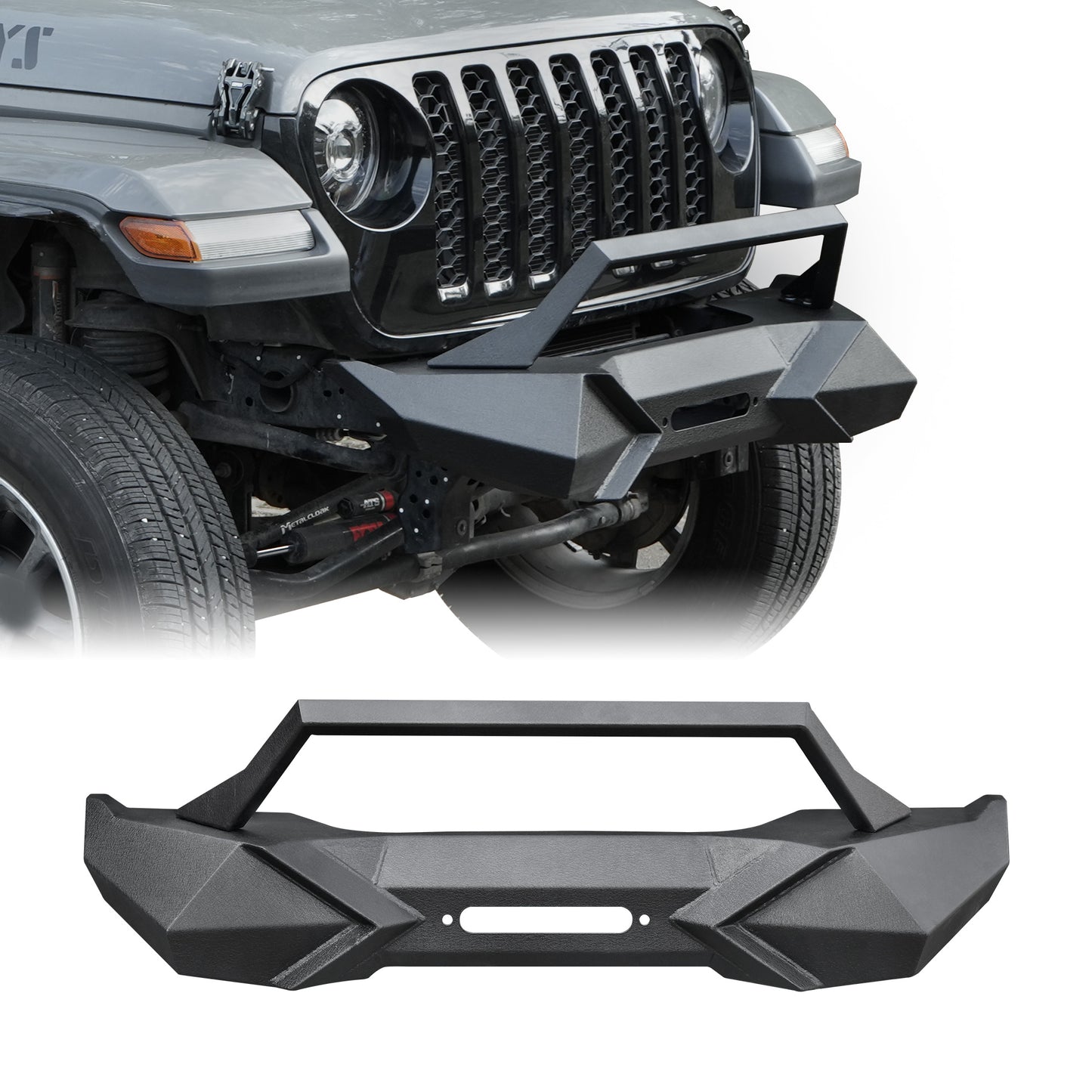 X Style Front Bumper with Winch Plate Compatible with Wrangler JK (2007-2017) Heavy Duty Black Textured Manganese Steel Construction, Perfect for On and Off-Road Used image 1