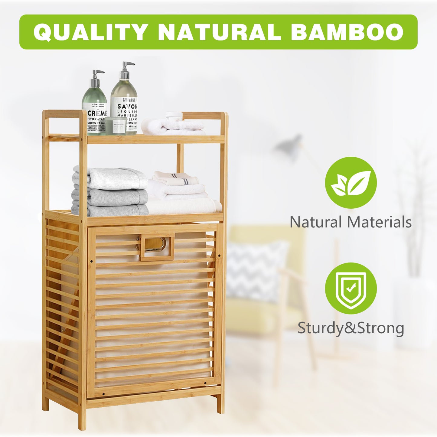 Laundry Hamper with 2-Tier Shelves & Tilt Out Basket, Laundry Baskets Organizer Hampers Bathroom Storage Shelf for Laundry Room, Bathroom, Nursery, Bedroom, Guest Room, Closet (2 Tier - Large) image 5
