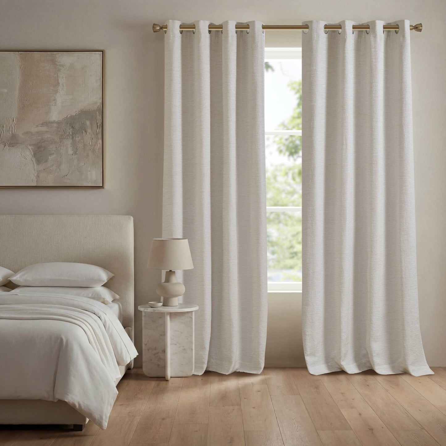 2 Pieces 52x84" 100% Polyester Total Blackout Window Panel,White image 1