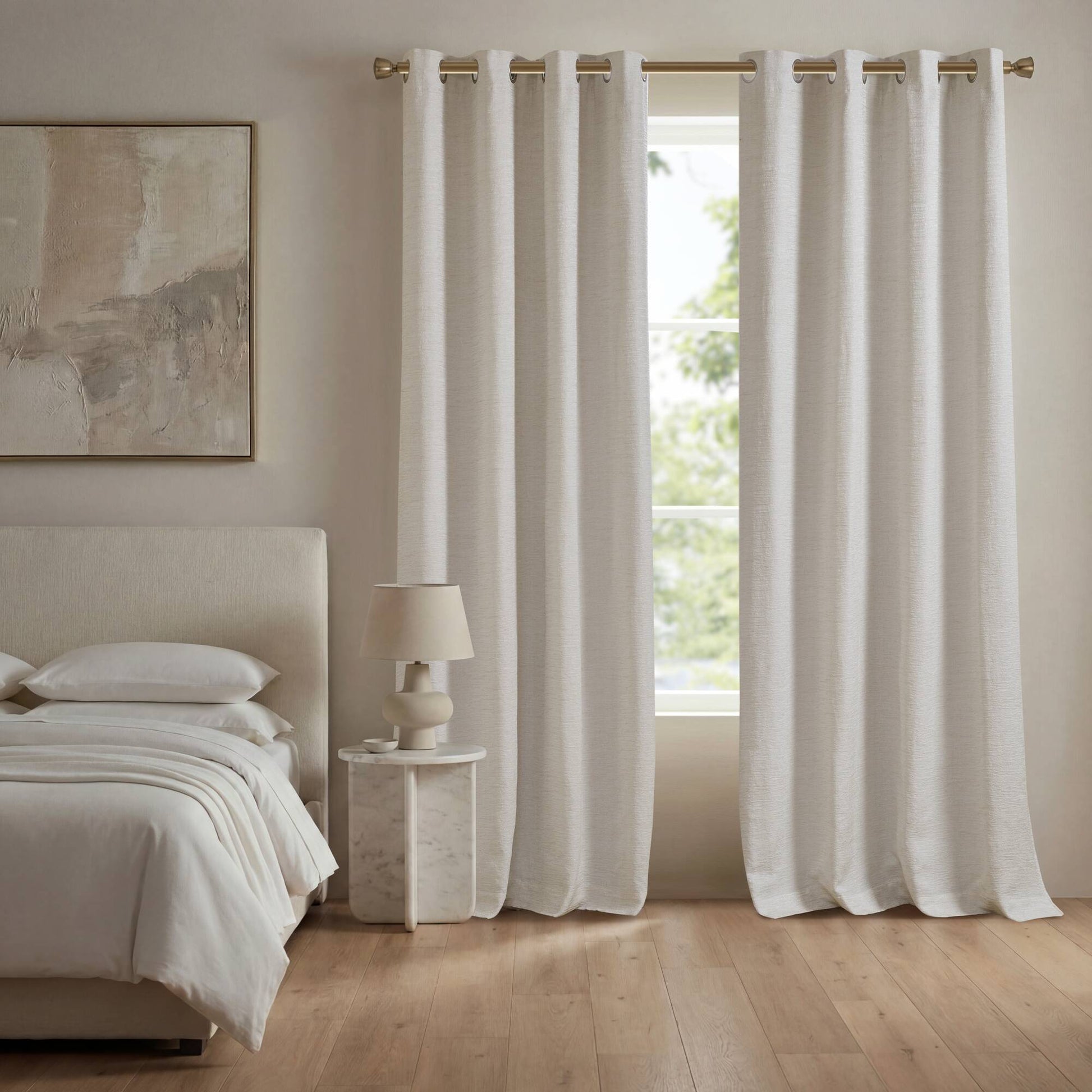 2 Pieces 52x84" 100% Polyester Total Blackout Window Panel,White image 1