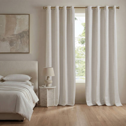 2 Pieces 52x84" 100% Polyester Total Blackout Window Panel,White image 1