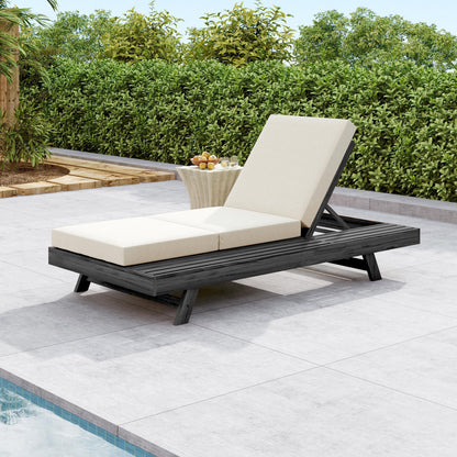 Lounge Chaise Set, Space Available On One Side, Acacia Solid Wood In Black With Lounge Cushion (Cream & Triple Fold) – Matching Dark Grey Version Available image 2