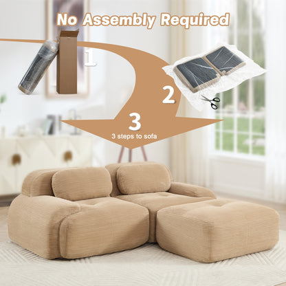 82'' L-shaped sofa in softCorduroy Fabric fabric modular design multiple combinations curved armrests no assembly required high-resilience sponge suitable for living rooms rest areas bedroom,Camel image 11