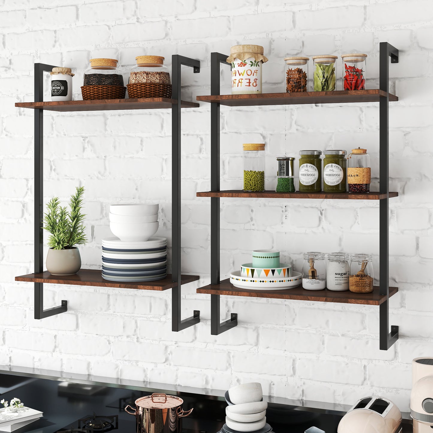 3 Tier and 2 Tier Bathroom Shelves Metal, Wood Hanging Storage Bookshelf image 4