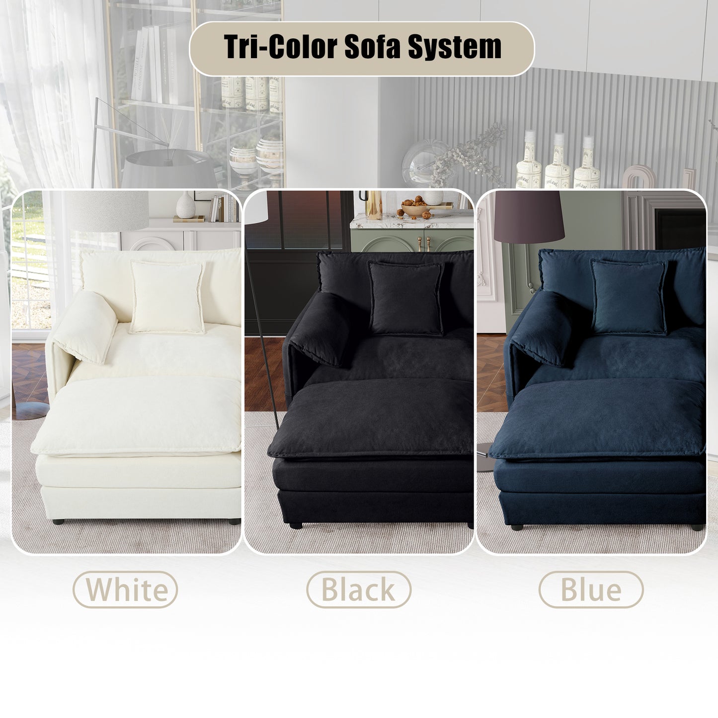 Oversized 57.48" Recliner Chair with Movable Ottoman - Soft Chenille Upholstered Indoor Lounge Chair for Living Room or Bedroom,DIY Combination,Black image 10