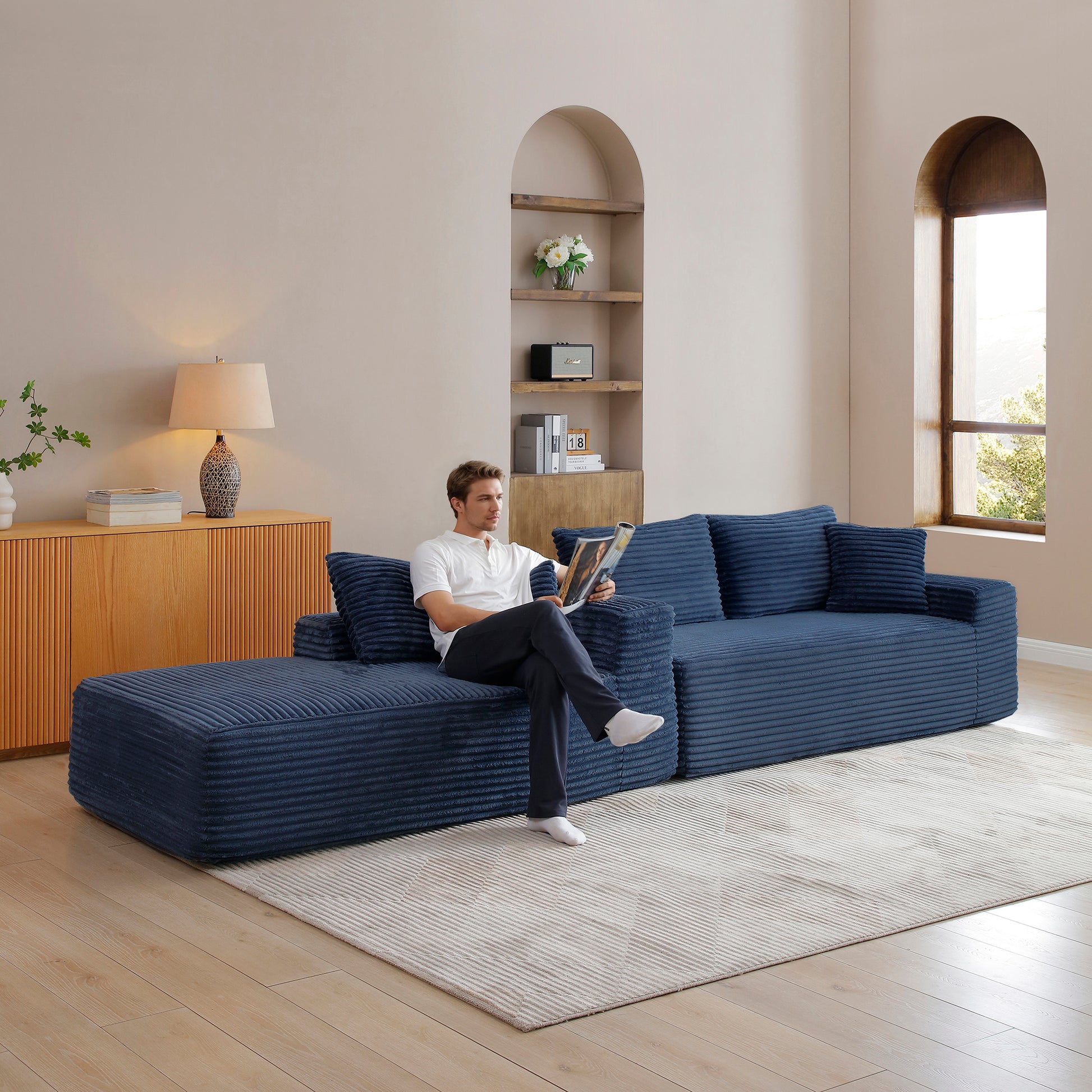 105'' Modular Sectional Sofa, Cloud Sectional Couch with Deep Seat, Modern Modular L-Shape Sofa Couch with Chaise,Upholstered Couches for Living Room Bedroom,No Assembly, (Blue) image 6