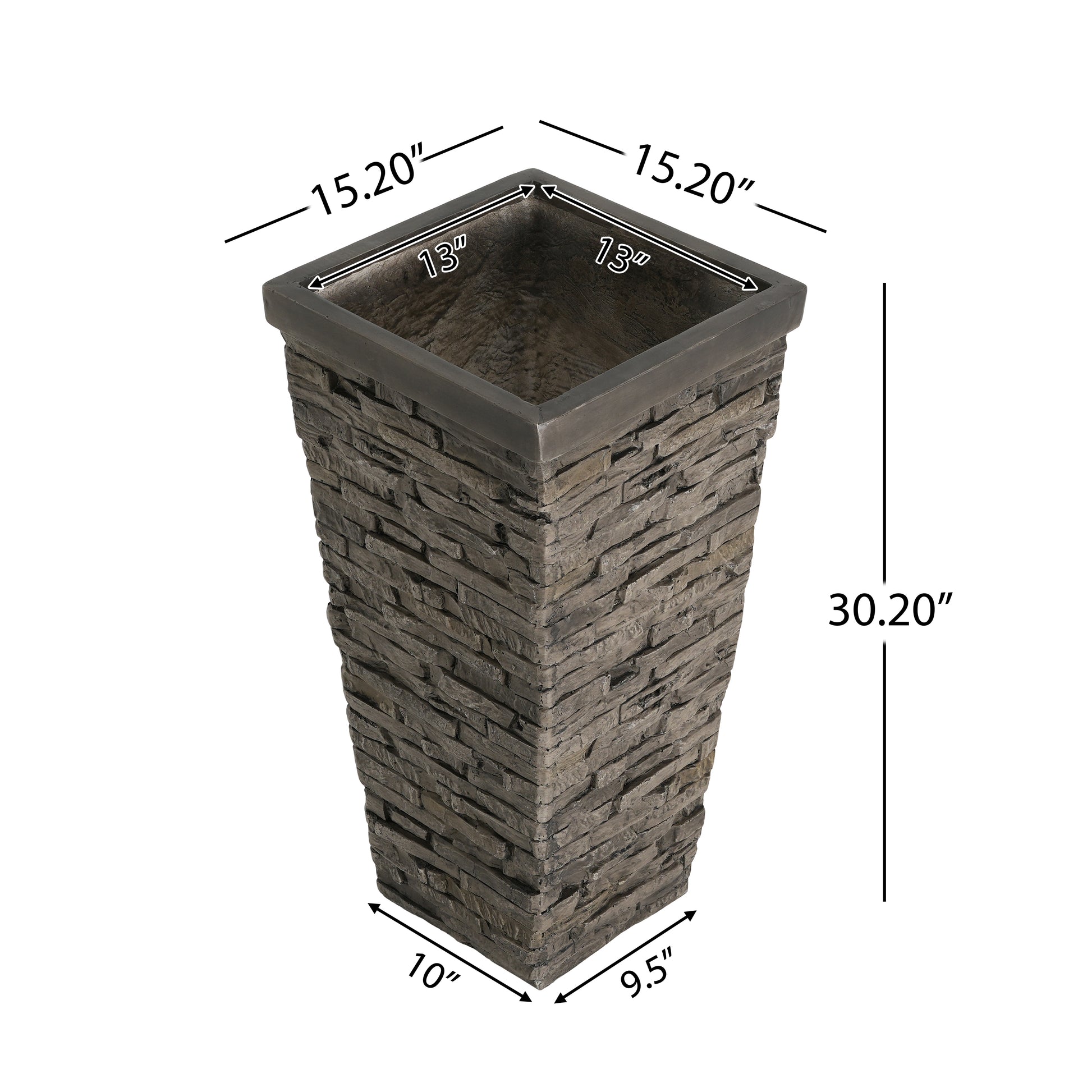 Tall Grey Stone-Effect MGO Planter - Indoor Outdoor Tall Square Plant Pot with Realistic Brick Texture, Weatherproof Heavy-Duty Container for Trees, Shrubs & Large Plants image 2