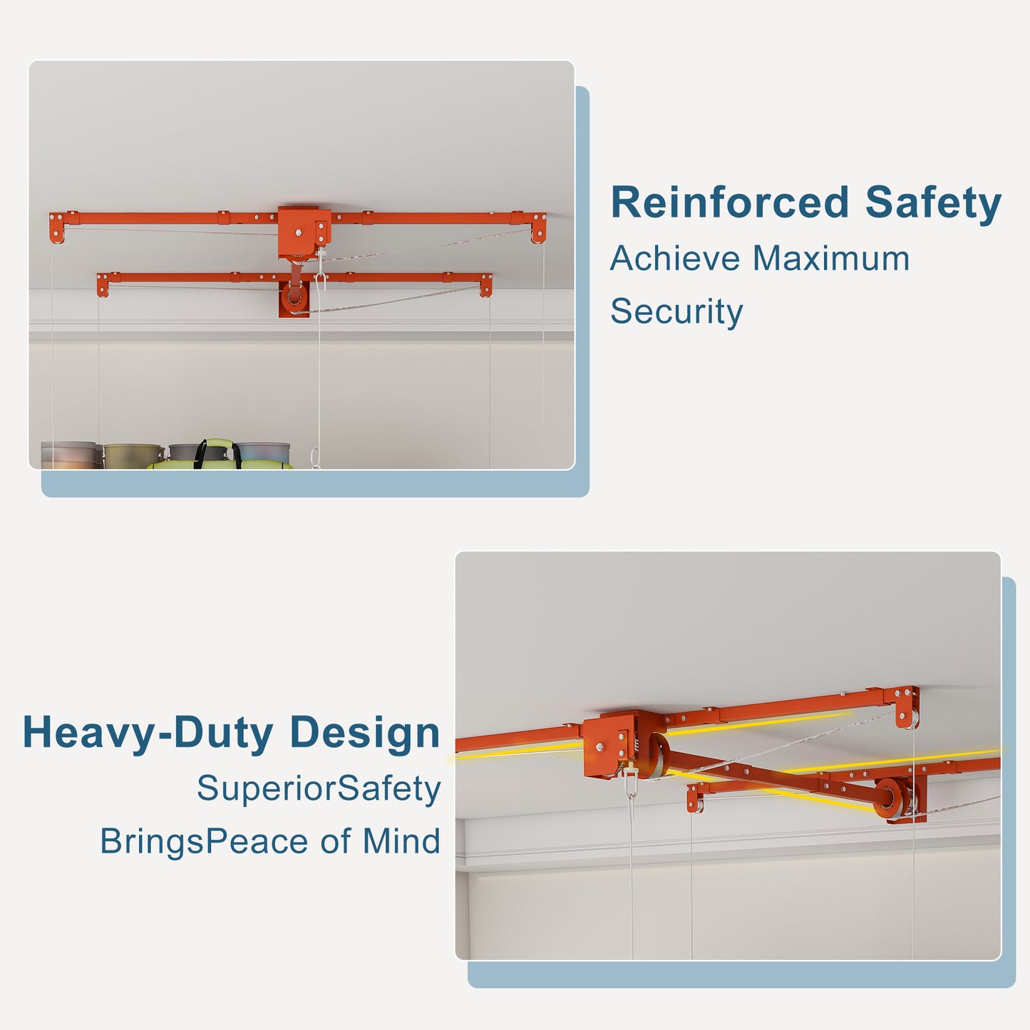 Orange Overhead Garage Storage Rack 4x8 FT for High Ceilings 10-12 FT, 350LBS Capacity All-Steel Construction with Safety Lock (Installation Required, Heavy-Duty Garage Organizer) image 7
