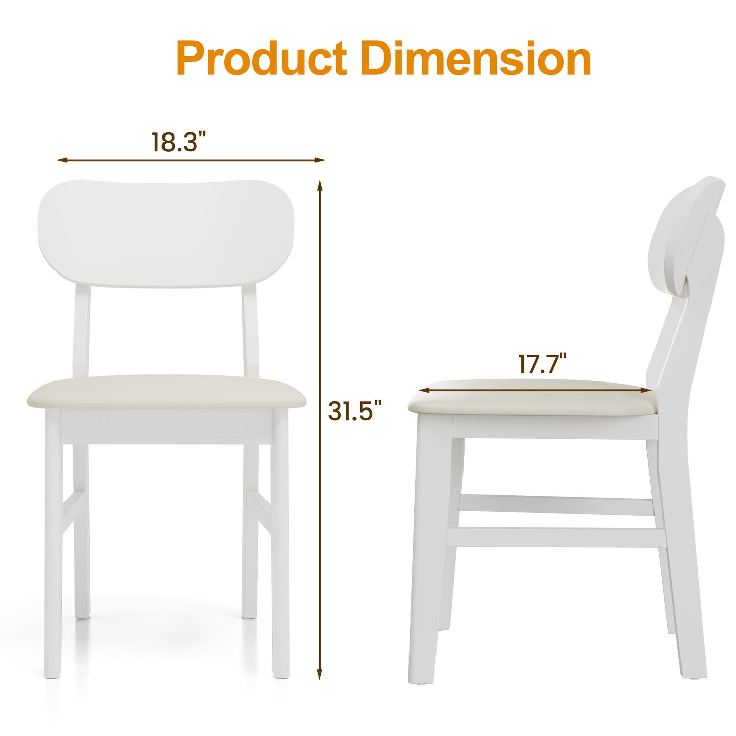 Farmhouse Dining Chairs Set of 2, Modern Faux Leather Upholstered Kitchen&Dining Room Chairs, Side Seating for Kitchen, Dining Room, Living Room, Home Office, Terrace, Courtyard, 350LBS Capacity, Whit image 2