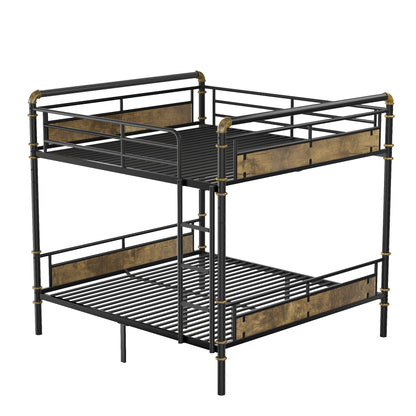 Queen over Queen Metal Bunk Bed, Industrial Detachable Bunkbeds with Safety Guard Rails for Teens, Black(Old SKU W2580S00019) image 12