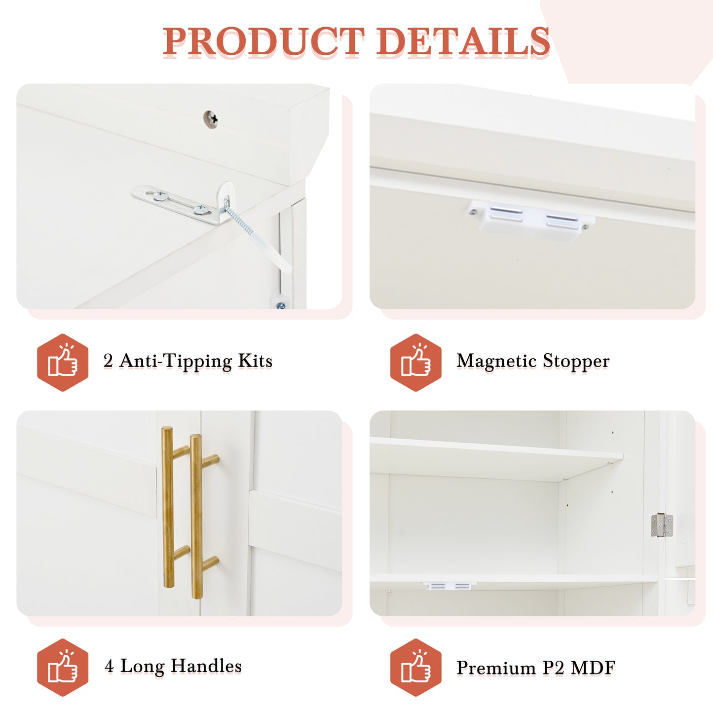 [Assembly Video Provided] TOPMAX 35.5x17.6x70.9inch Freestanding Kitchen Pantry Cabinet, Tall Storage Cabinet with 4 Doors, 2 Door Shelves, 8 Pull-out Trays and Adjustable Shelf for Dining Room, White image 10