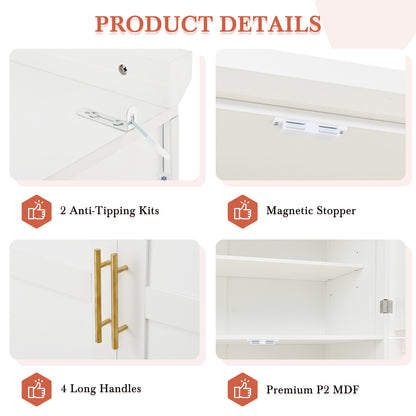 [Assembly Video Provided] TOPMAX 35.5x17.6x70.9inch Freestanding Kitchen Pantry Cabinet, Tall Storage Cabinet with 4 Doors, 2 Door Shelves, 8 Pull-out Trays and Adjustable Shelf for Dining Room, White image 10