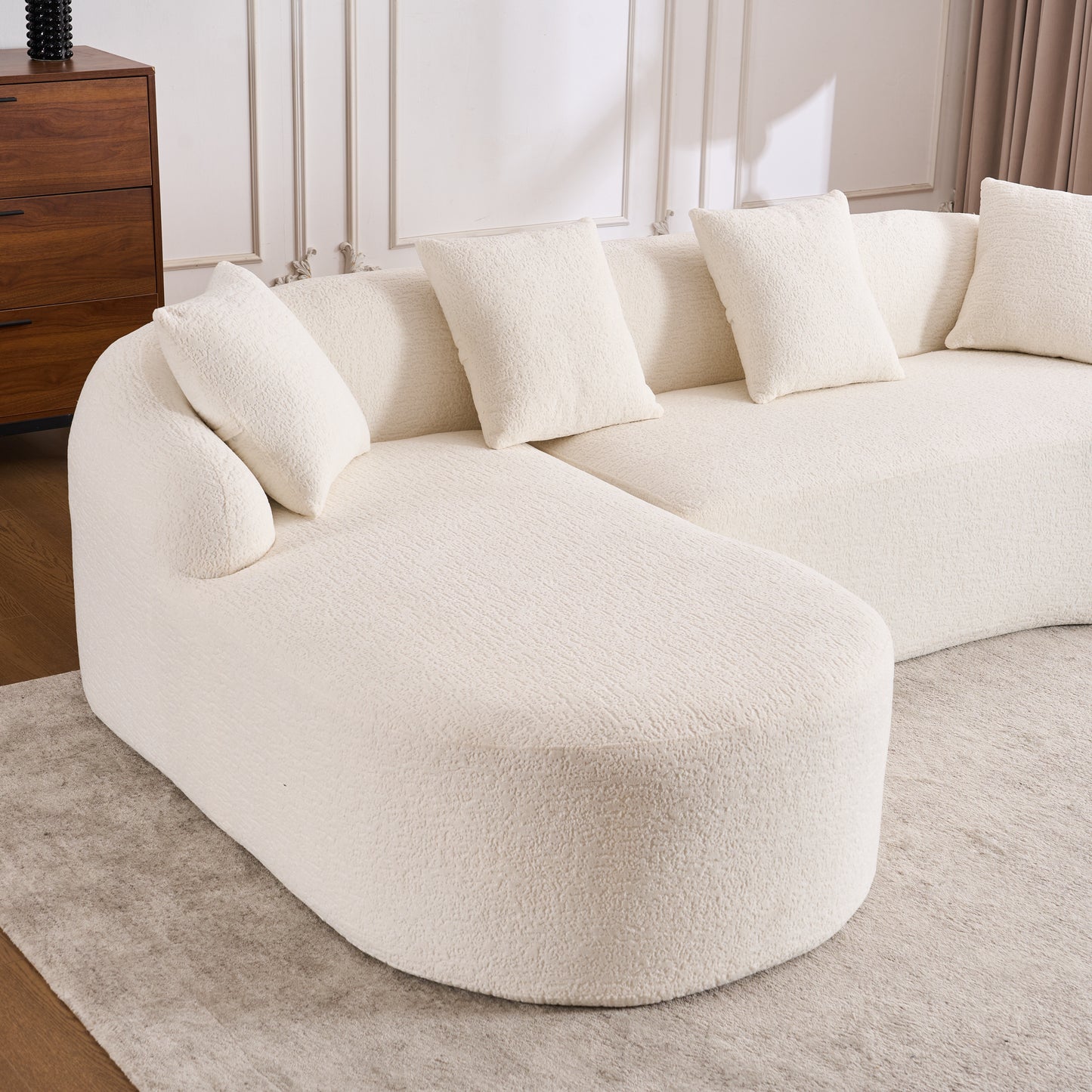 Boneless L-Shape Sectional Sofa with Curved Chaise,White Modular Chenille Compression Couch,30D High-Density Foam,Minimalist Modular Couches Sleeper for Living Room Bedroom Apartment Lounge. image 10