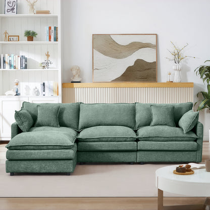 Modular Sectional Sofa, 102 Inch L Shaped Couch Set for Living Room, 3-Seater Comfy Cloud Couches with Movable Ottoman, DIY Combination, Chenille, Mint Green image 2