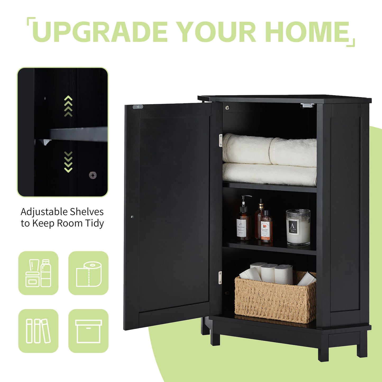 Black Bathroom Cabinet Triangle Corner Storage Cabinet with Adjustable Shelf Modern Style MDF Board(Old SKU:N725P172615B) image 10