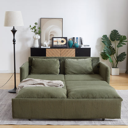 MH'' 64.5 Inch Sleeper Sofa Bed 3-in-1 Adjustable Sleeper with Pullout Bed 2 Pillows and Side Pockets Soft Corduroy Convertible Sleeper Sofa Bed for Living Room Bedroom Apartment Office image 5