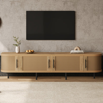 70inch Modern TV Stand with Rattan Doors for TVs up to 80", Media Console with Storage Space & Cable Holes, Entertainment Center for Living Room image 1