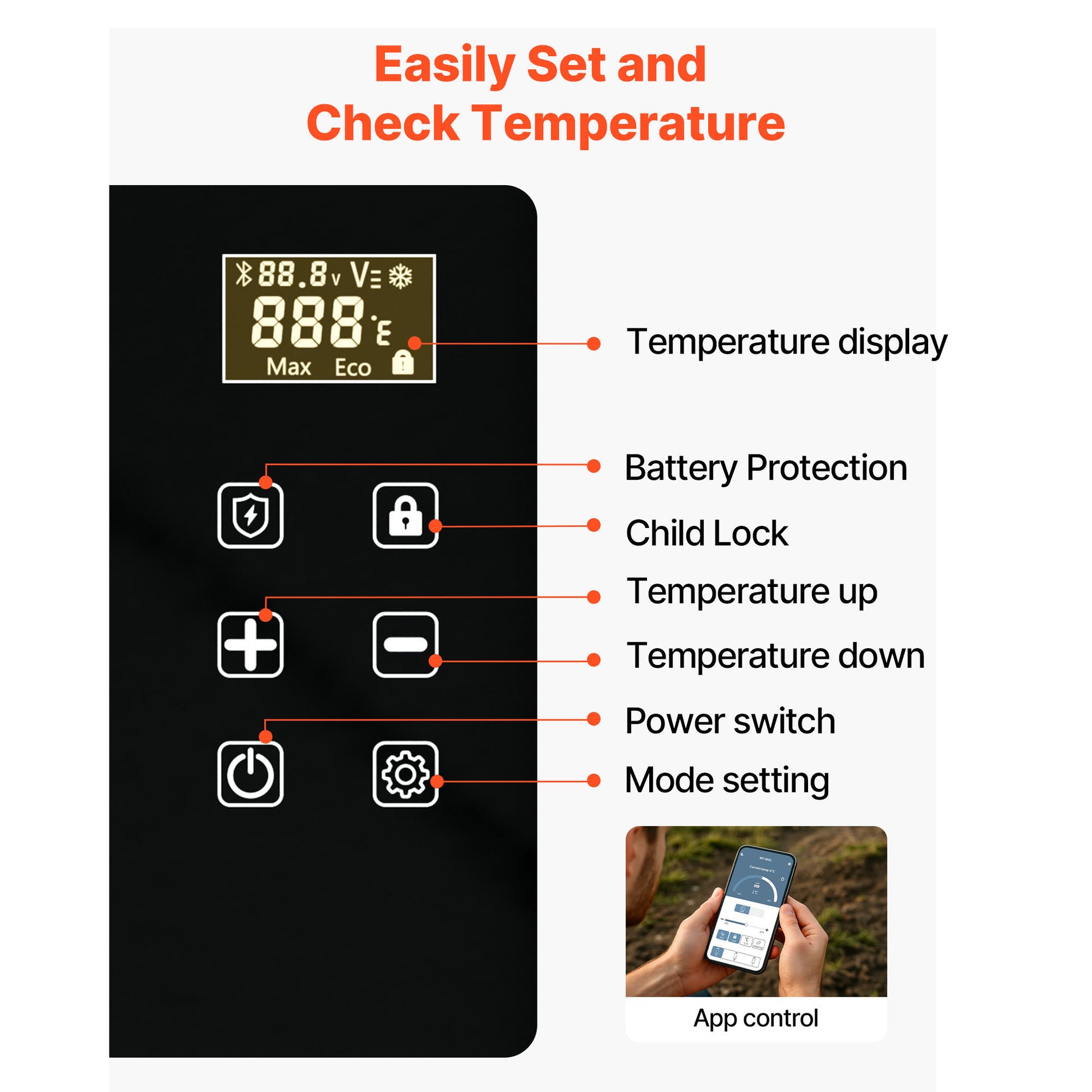 Car Refrigerator, DC 12/24V AC100-240V Compressor Electric Cooler, -4°F to 68°F Car Fridge with APP Control, 21 QT Cars Freezer for RVs, Campsites, Boats, Camping, Fishing, 60W Portable Freezer image 5