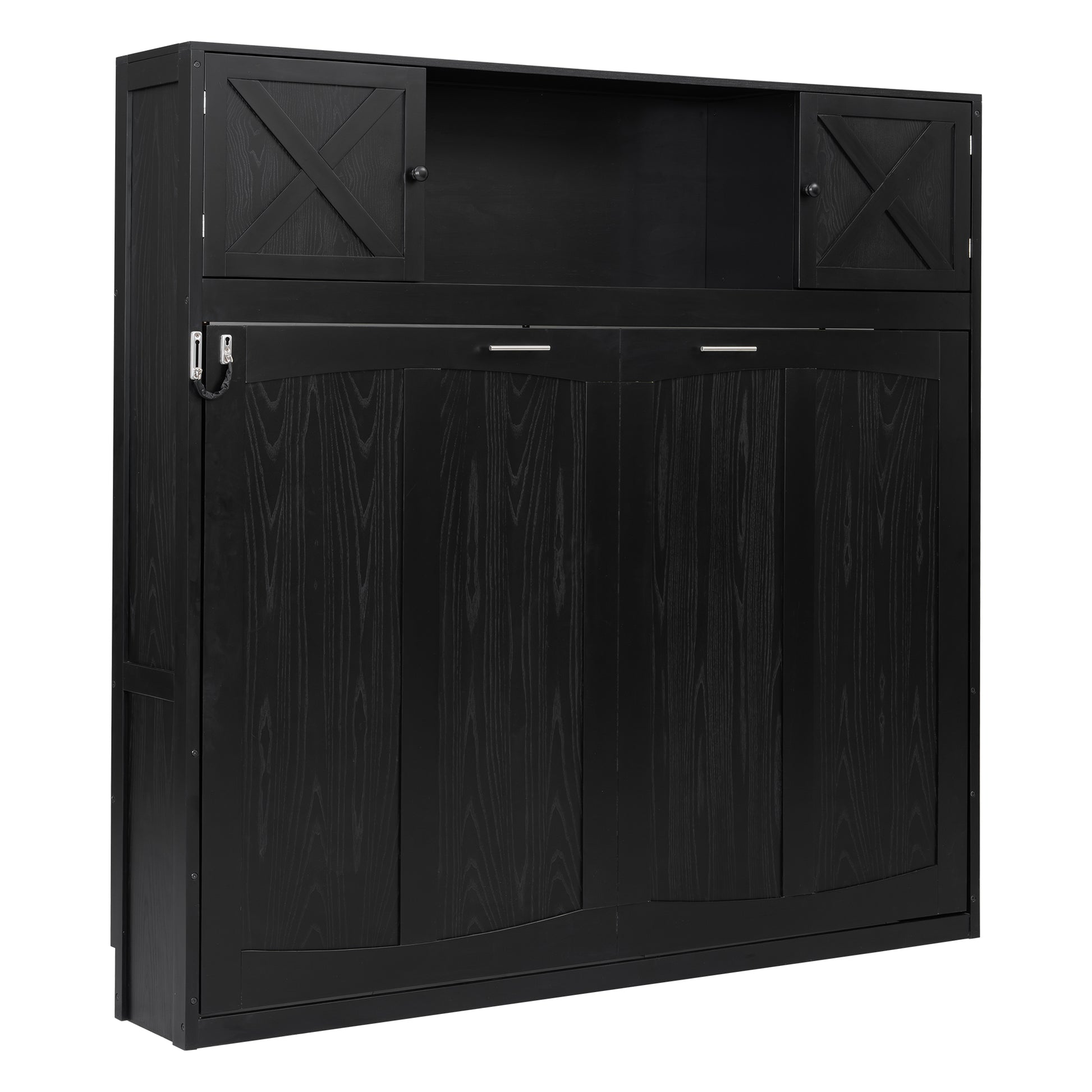 Full Size Murphy Bed with Storage Cabinets, Black image 10