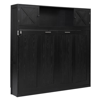 Full Size Murphy Bed with Storage Cabinets, Black image 10
