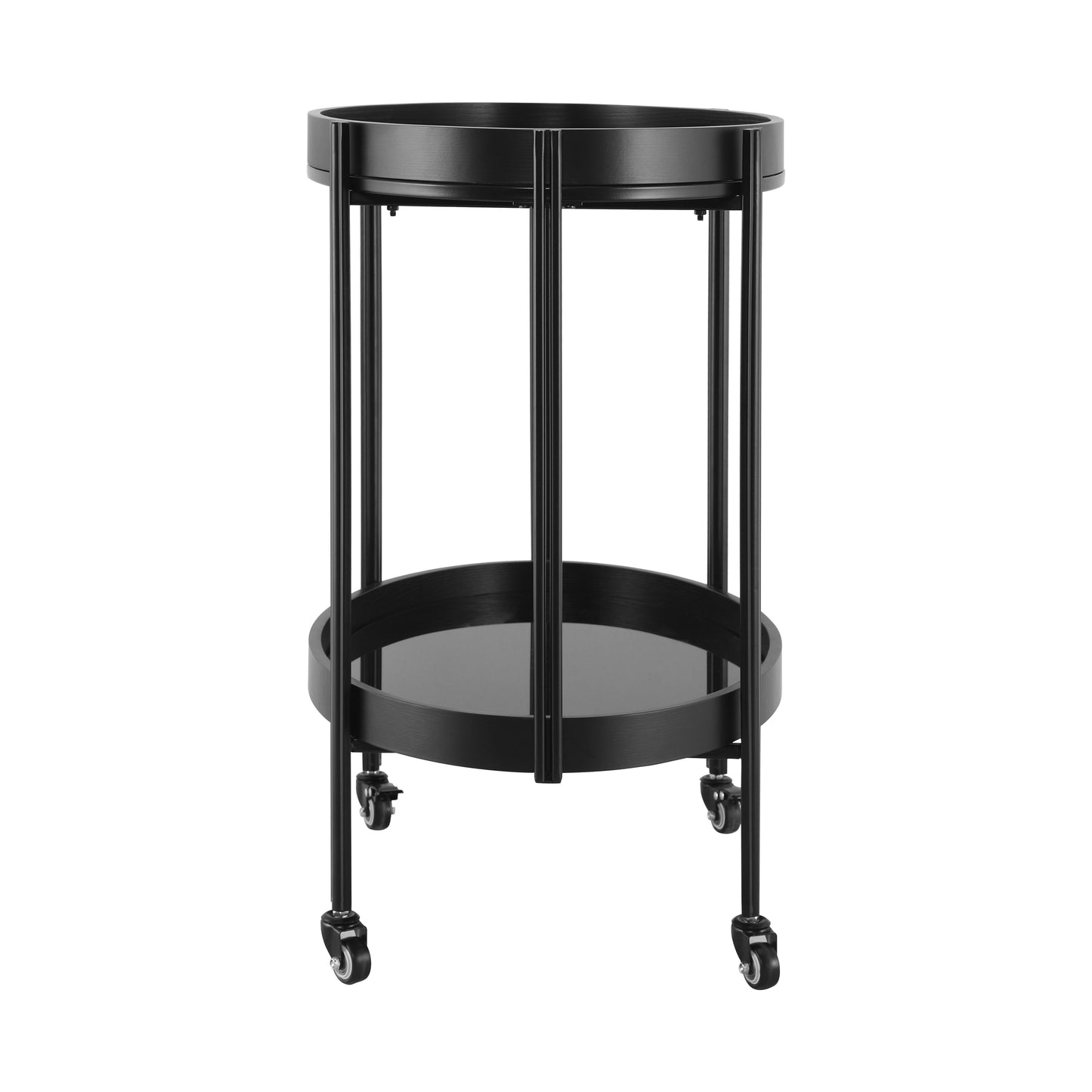 Oval Black Bar Cart with 2 Black Tempered Glass Shelves image 5