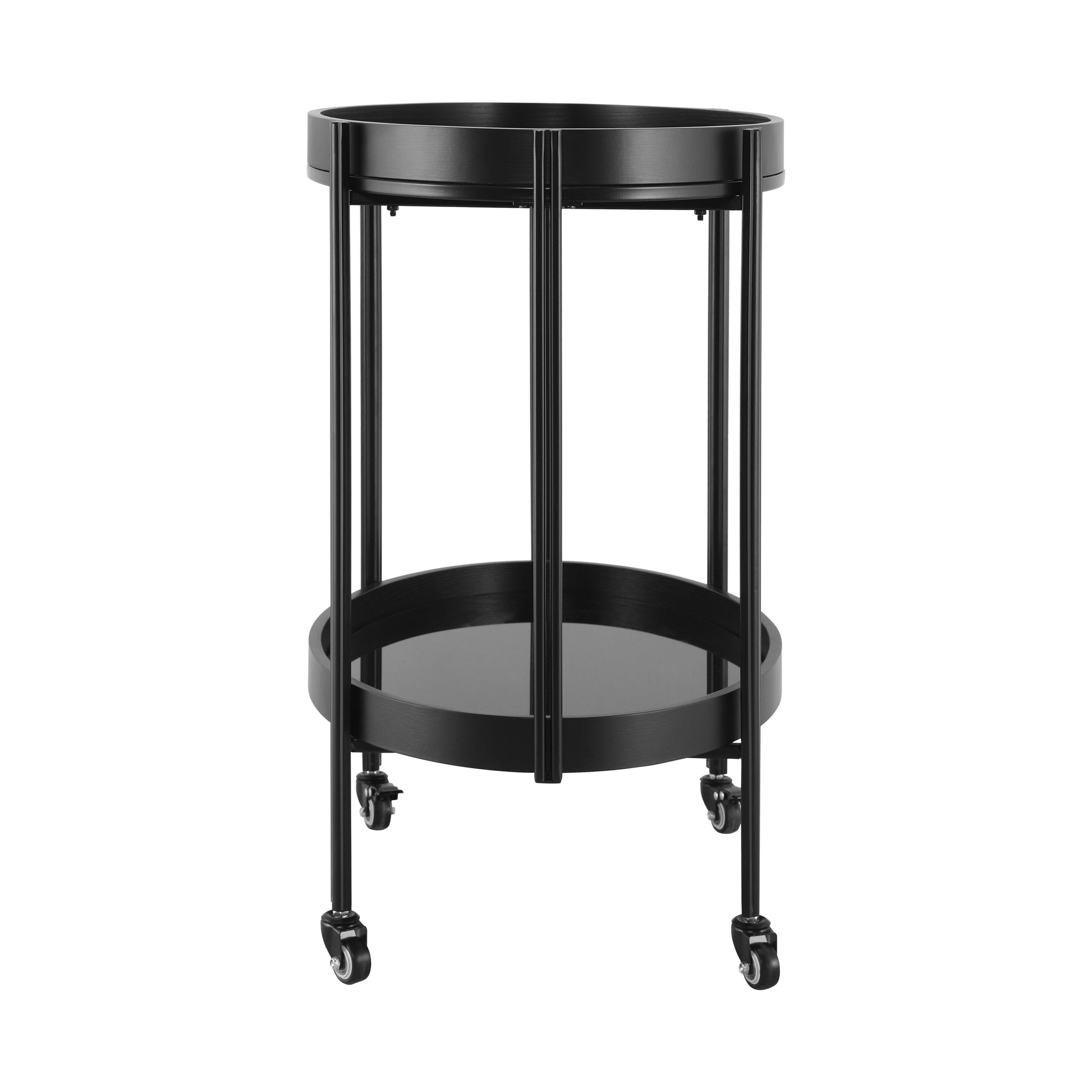 Oval Black Bar Cart with 2 Black Tempered Glass Shelves image 5