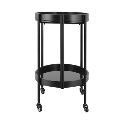 Oval Black Bar Cart with 2 Black Tempered Glass Shelves image 5