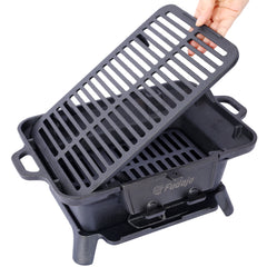 Oval Cast Iron Grill Outdoor, Portable Charcoal Grill and Tabletop Cast Iron Skillet - 100% Cast Iron, Enameled, Durable, Small Charcoal Grill, Camping Stove, Hibachi Grill