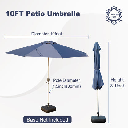 10FT Patio Umbrella, Outdoor Table Umbrella with Push Button Tilt and Crank, UV Protection Waterproof Market Sun Umbrella with 8 Sturdy Ribs for Garden, Backyard, Pool (Navy Blue) - Base Not Include image 7