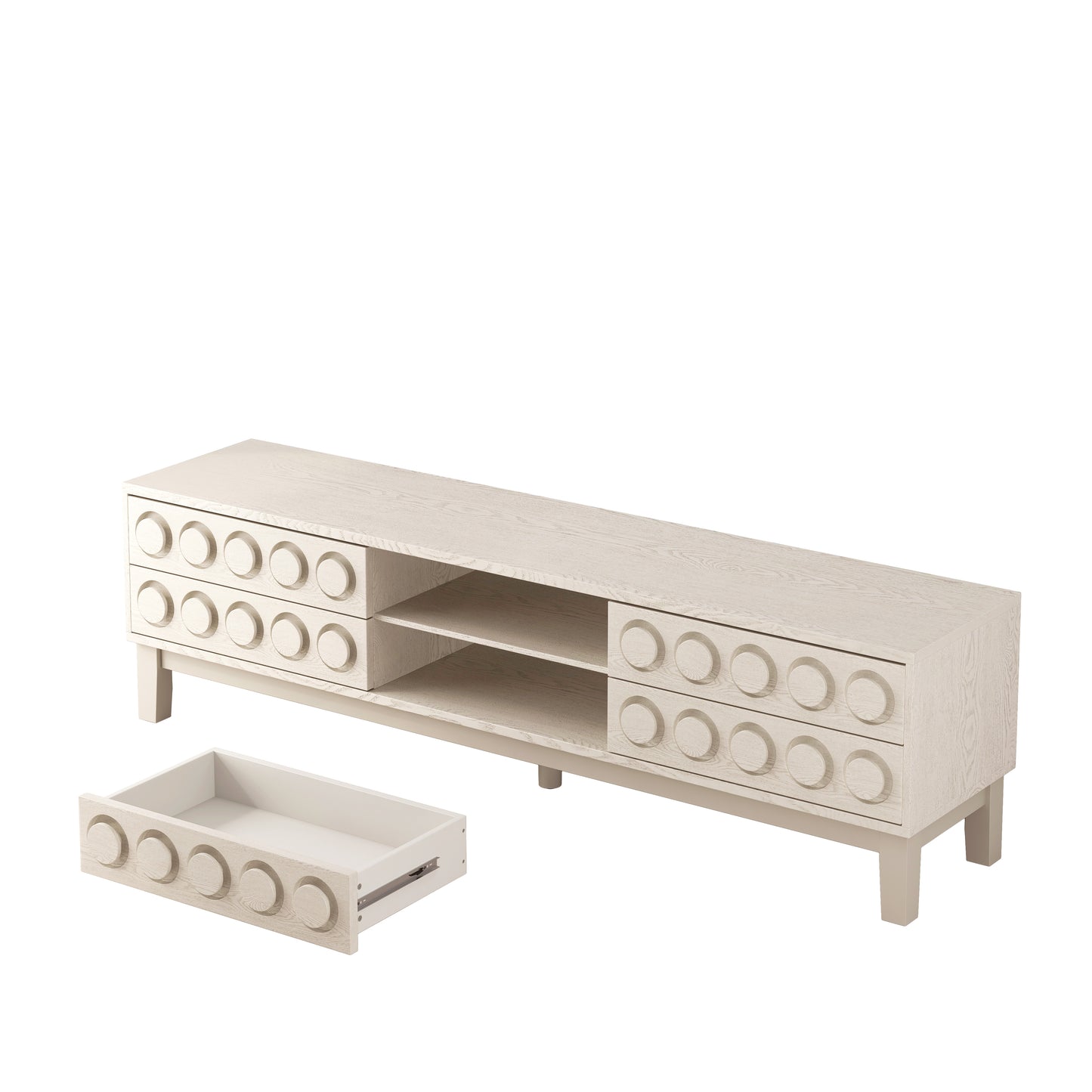 Modern Mid-Century Media Console with 4 Drawers and Cable Management, TV Console Table for TVs up to 75",Entertainment Center for Living Room and Office(White) image 10