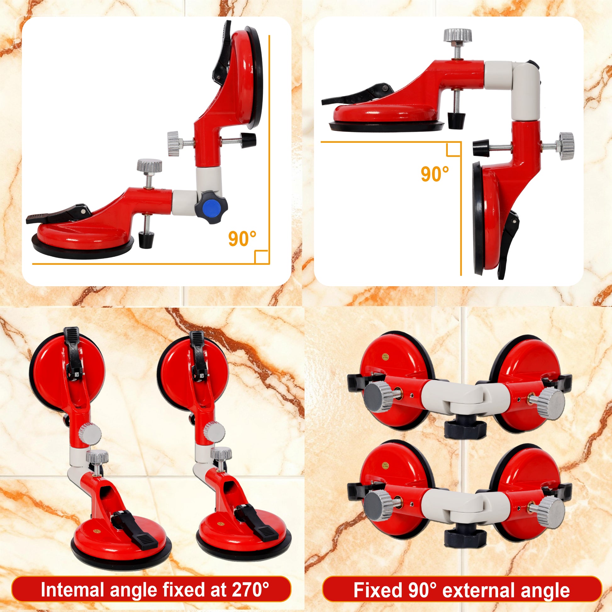 3-in-1 Adjustable angles (90-270 degrees) Suction Cup Tool for Seam Joining,fixation,and Leveling, Professional Countertop Installation Tool,red color image 2