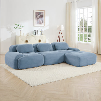 L-shaped modular sofa no assembly ergonomic design pet-friendly luxuryCorduroy Fabric fabric extra-wide curved armrests 32D high-resilience sponge for living rooms bedroom,Blue image 3