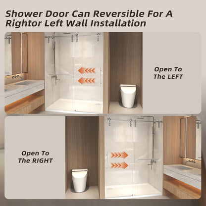 44-48" x 76" H Frameless Sliding Shower Door, 5/16" (8mm) Clear Tempered Glass, Stainless Steel Frame,Brushed Nickel image 9