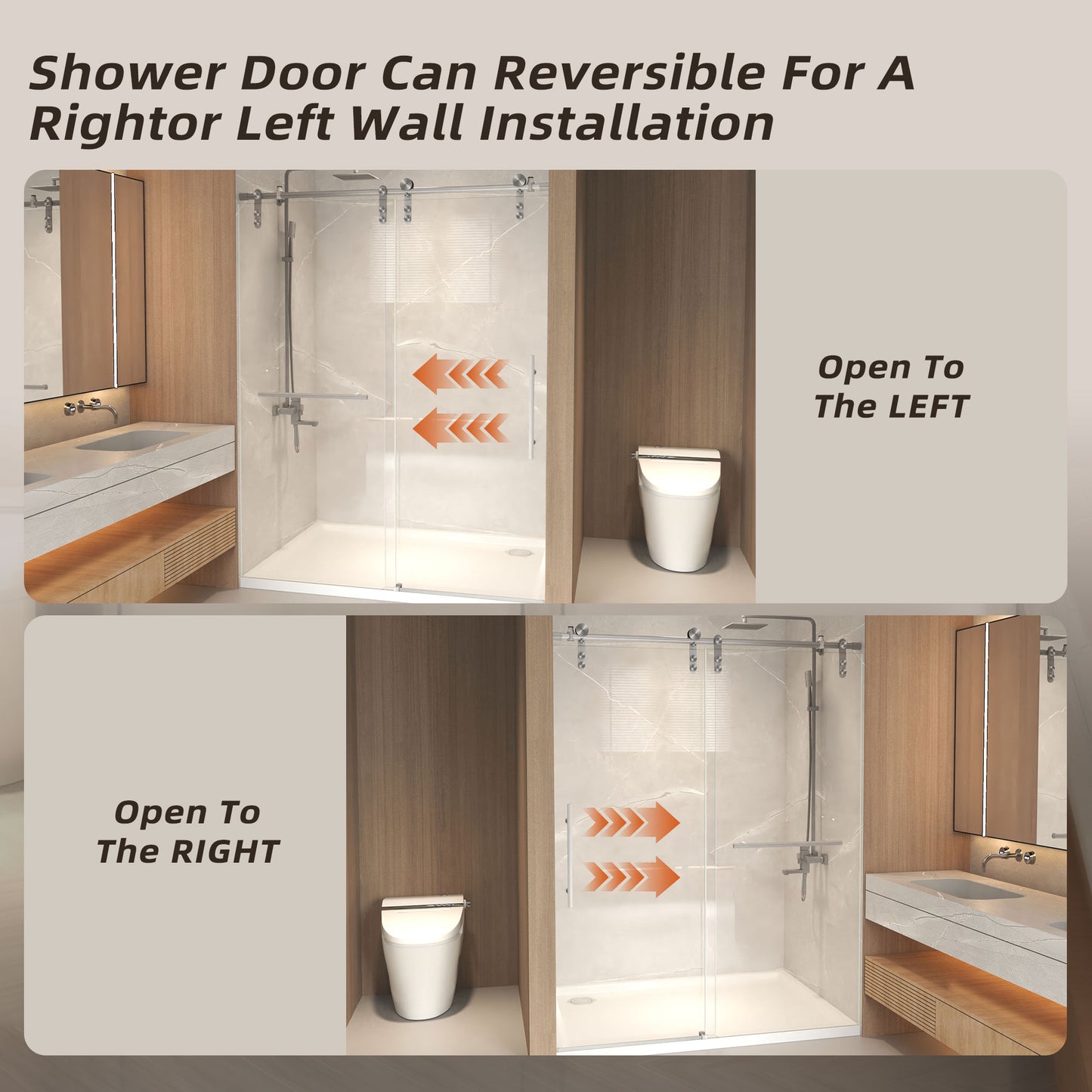 50-54" x 76" H Frameless Sliding Shower Door, 5/16" (8mm) Clear Tempered Glass, Stainless Steel Frame,Brushed Nickel image 7