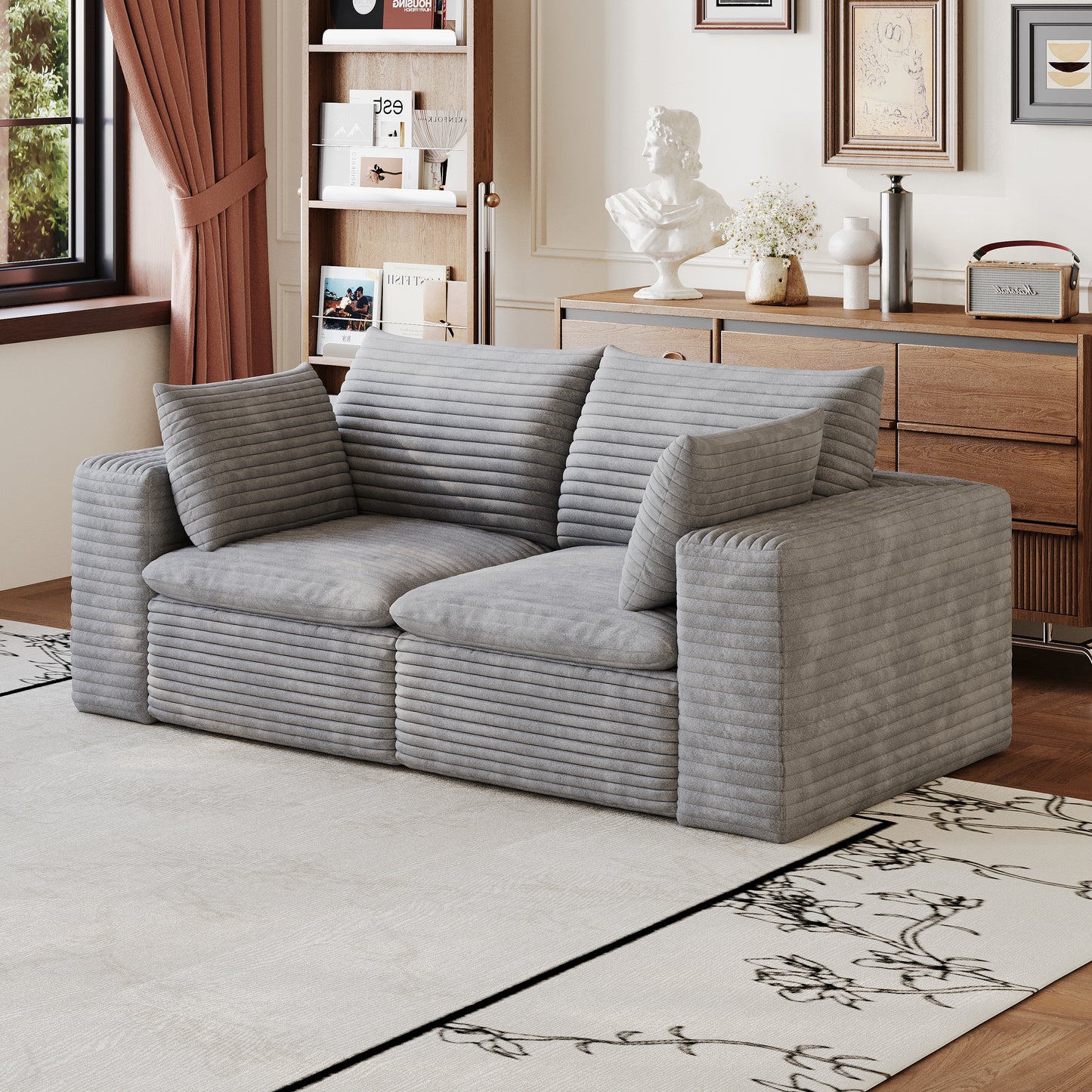 71" Cloud Sofa,Corduroy Fabric,Deep Seat Couches,Double-layer design,Removable Cushion,No Assembly, DIY Combination for Living room, Bedroom,Conference room,Apartment,Grey image 3